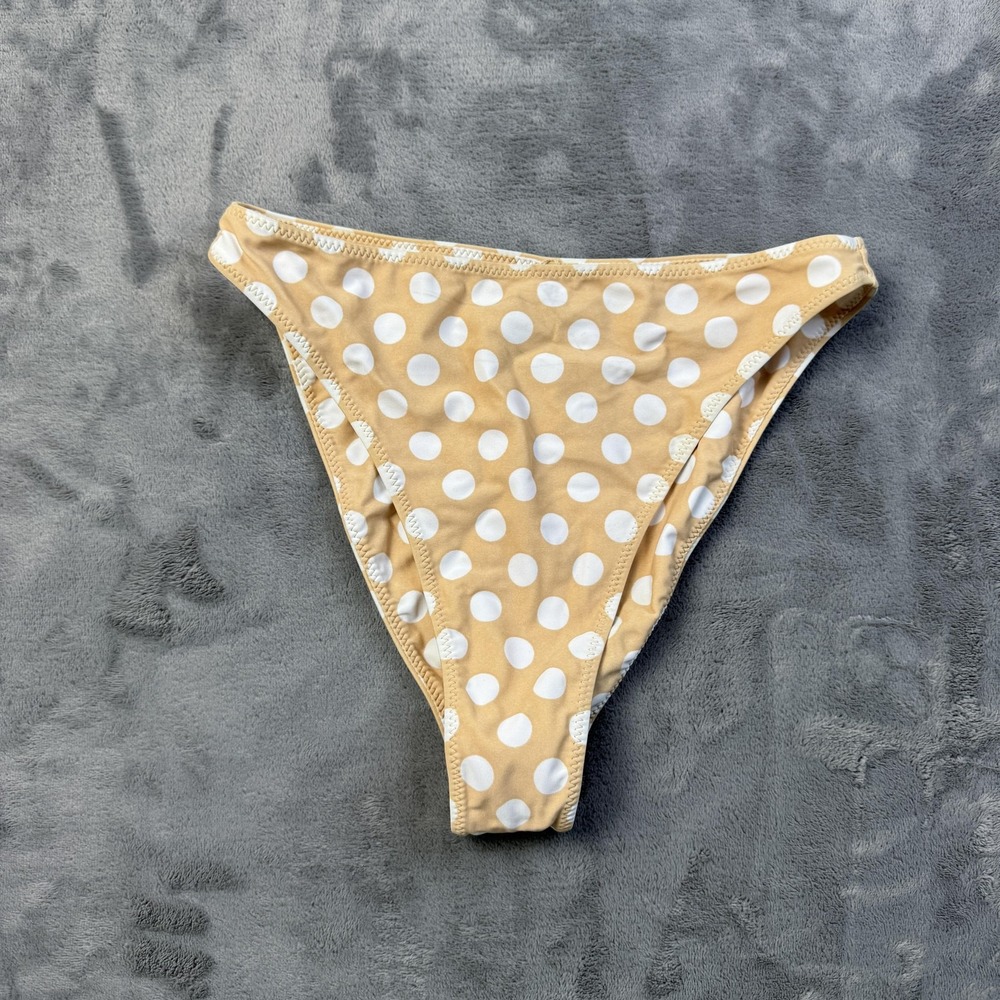 Skin By SAME Bikini‎ Bottom Womens Large Beige White Polka Dot Swim Briefs Lined